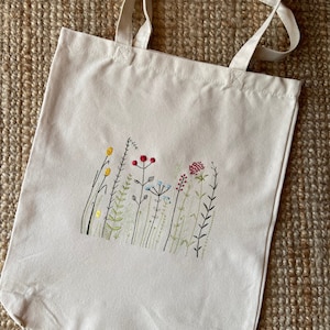 Embroidered Wildflower Cotton Tote Bag