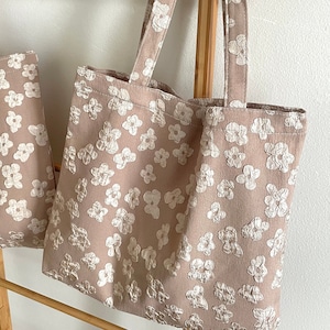 Jacquard Floral Tote Bag | Cute Shoulder Bag | Tote Bag for Women | Back to School | Tote Bag Aesthetic | Flowers | Embroidery | Embroidered