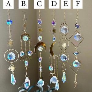 Crystal Moon Suncatchers Set of 6, Hanging Crystal Sun Catcher, Amethyst Rainbow Maker, Gifts for Her, Colorful Hanging Crystal Window Prism