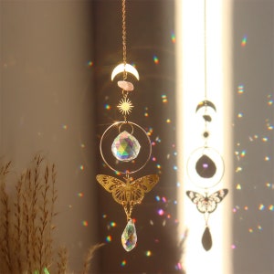 Butterfly Sun Catcher - Hanging Crystal Prism, Window  Bohemian Hanger, Aurora Rainbow Crystal Pendulum, Colorful Treatment , Light Catcher