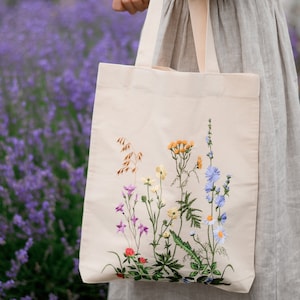Embroidered tote bags, Natural cotton, Floral embroidery, Shopping bag, Cotton Tote, Market bag, Eco Tote Bag, Embroidery bag, Canvas bag