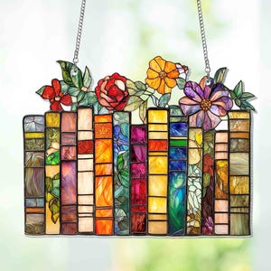 Book Flower Sun Catcher Window Hanging, Book Lover Gift, Book Club Gift, Book Lover Suncatcher, Book Reader Gifts, Book Club Sun Catcher