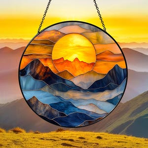 Mountain Art Glass Suncatcher, Mountain Range Window Hangings, Mountain Lover Gift, Natural Suncatcher Decor, Wall Hanging Decor