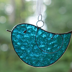 Stained Glass Little Teal Blue Colored Bird Sun Catcher