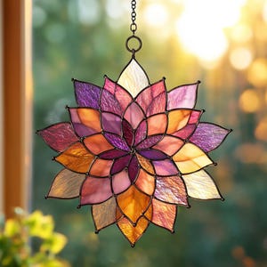 Handmade Dahlia Stained Acrylic Suncatcher – Boho Window Decor